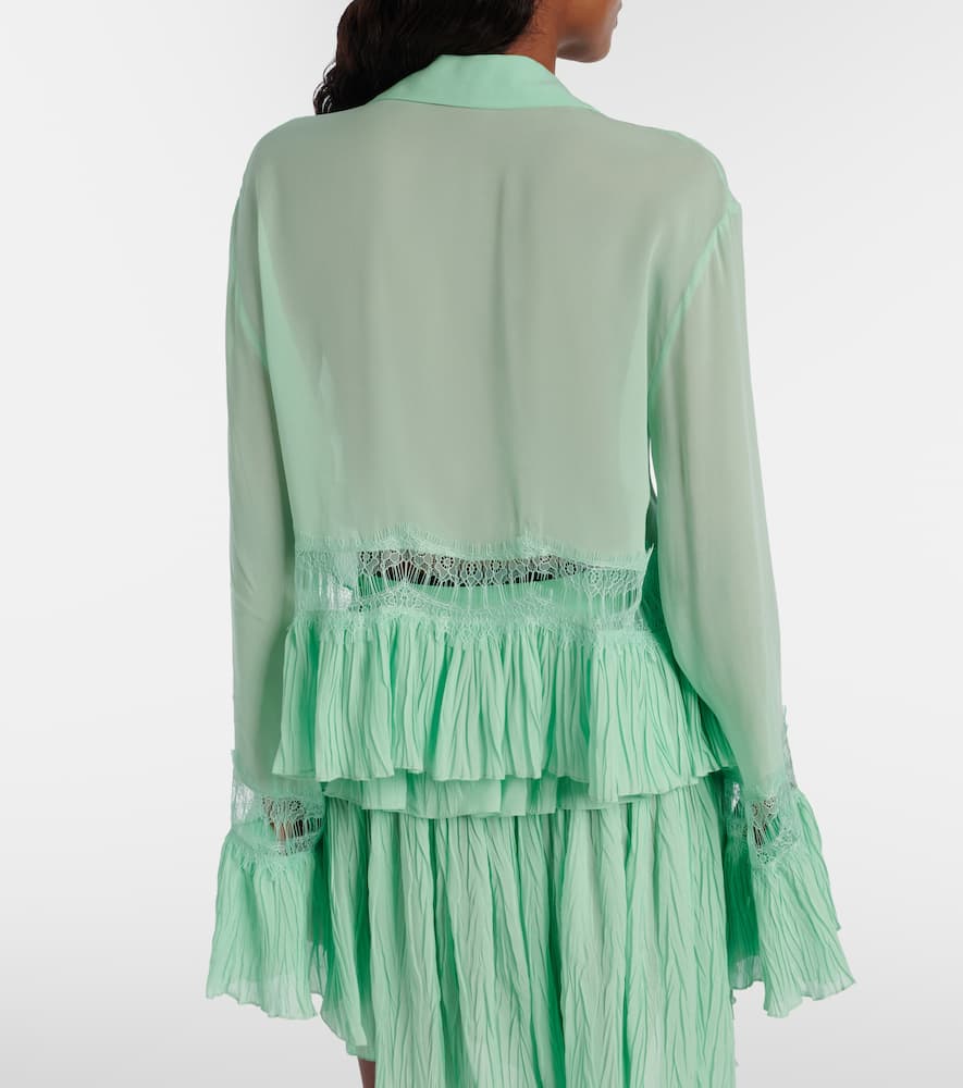 Lace-trimmed sheer georgette shirt