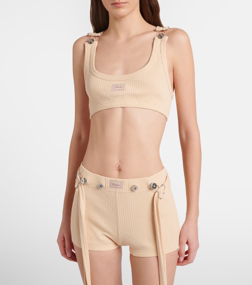 Ribbed-knit cotton shorts