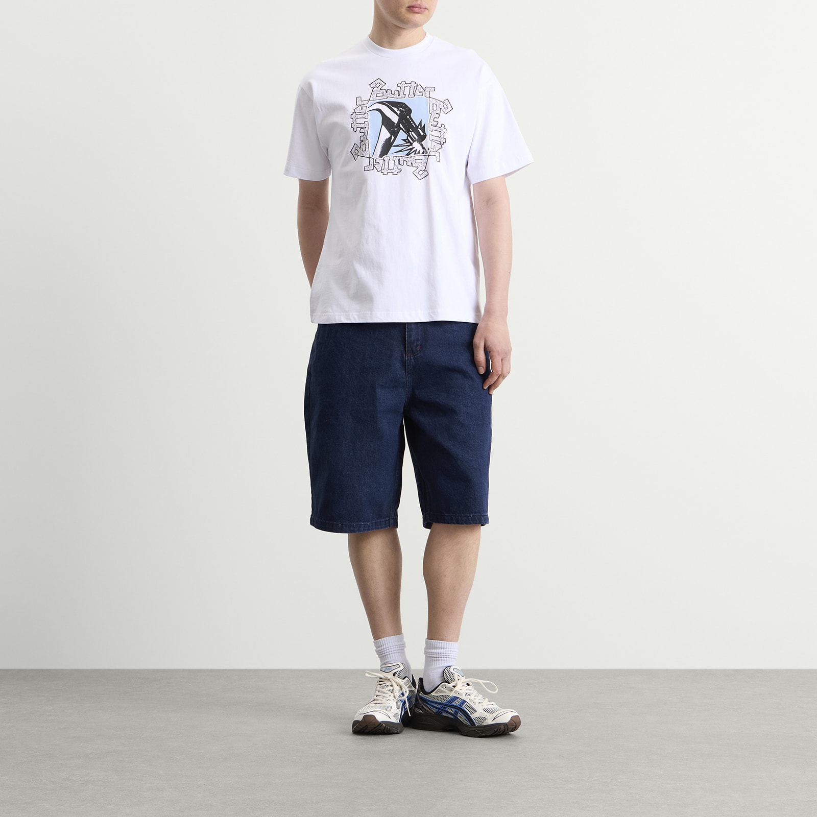 Men's Drummer Baggy Denim Shorts in Raw Dark Indigo