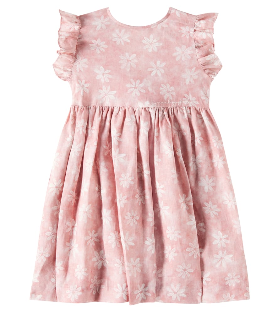 Floral ruffled linen dress