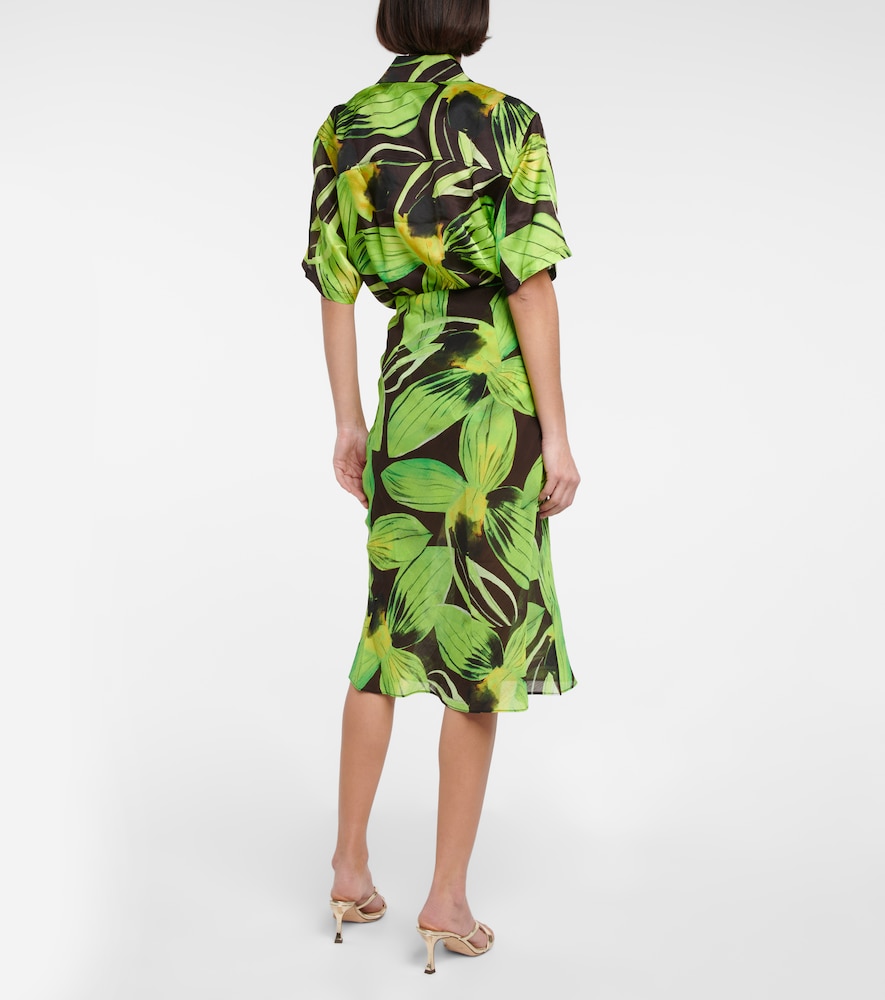 Printed cotton and silk georgette midi skirt