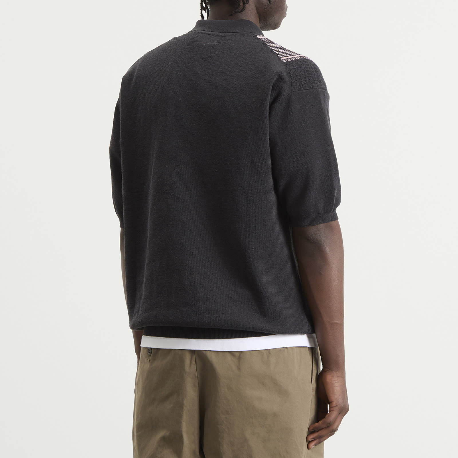 Men's Stripe Zip Knit Polo in Charcoal