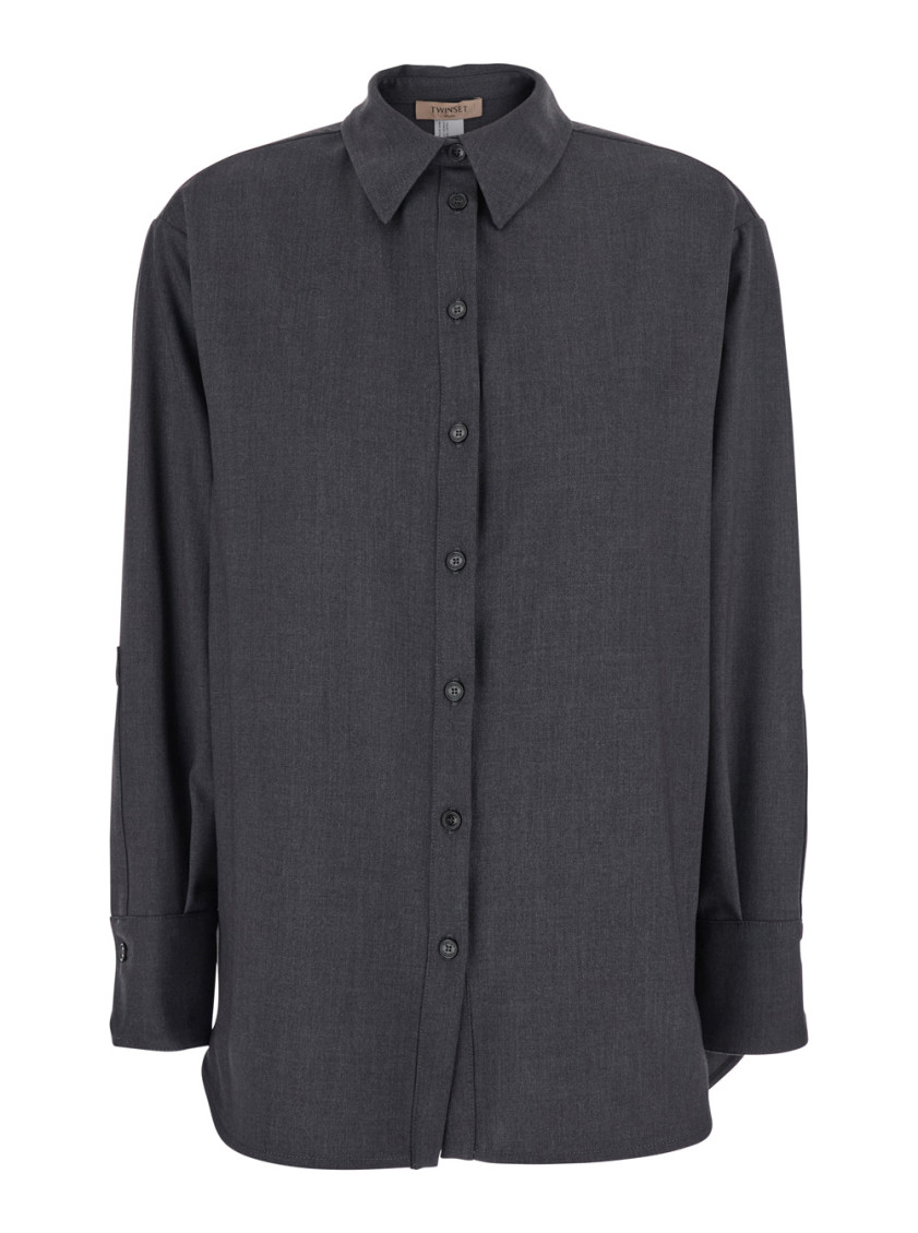 Grey Shirt With Classic Collar And Logo Plaque On The Rear In Viscose Blend Stretch Woman