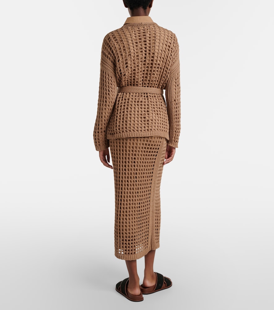 Geode open-knit cotton midi skirt