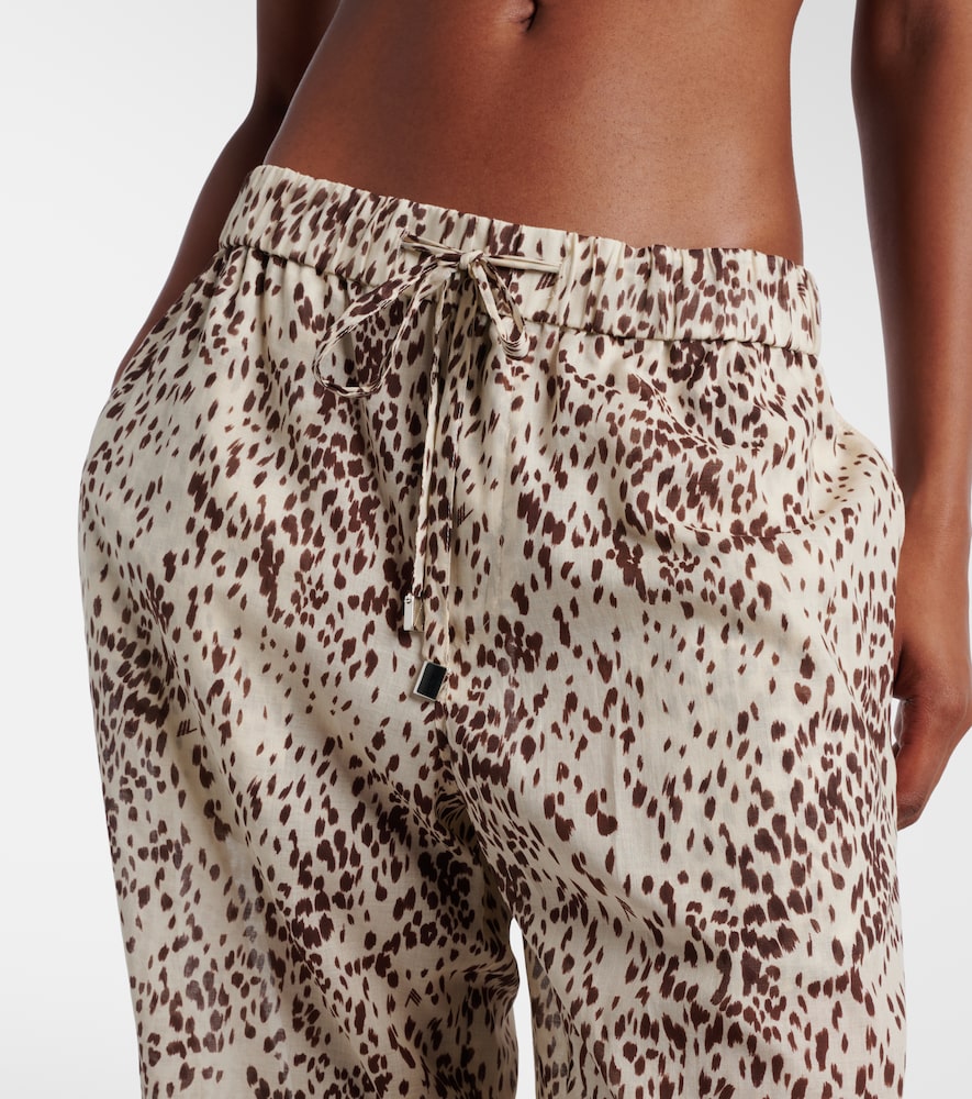 Leopard-print cotton wide-leg pants