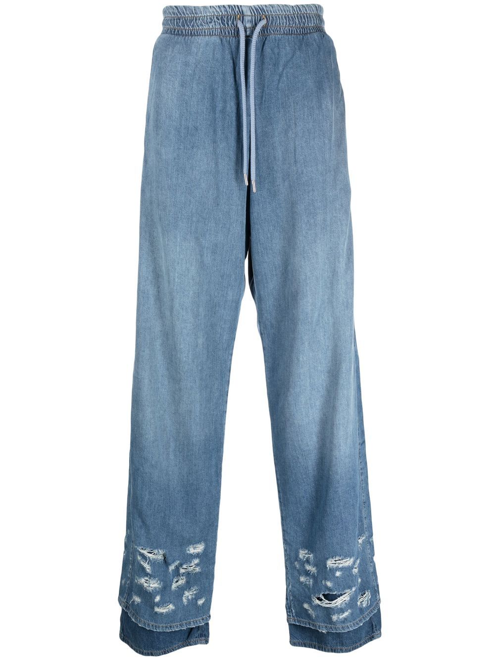 Distressed-effect wide-leg jeans - Blue