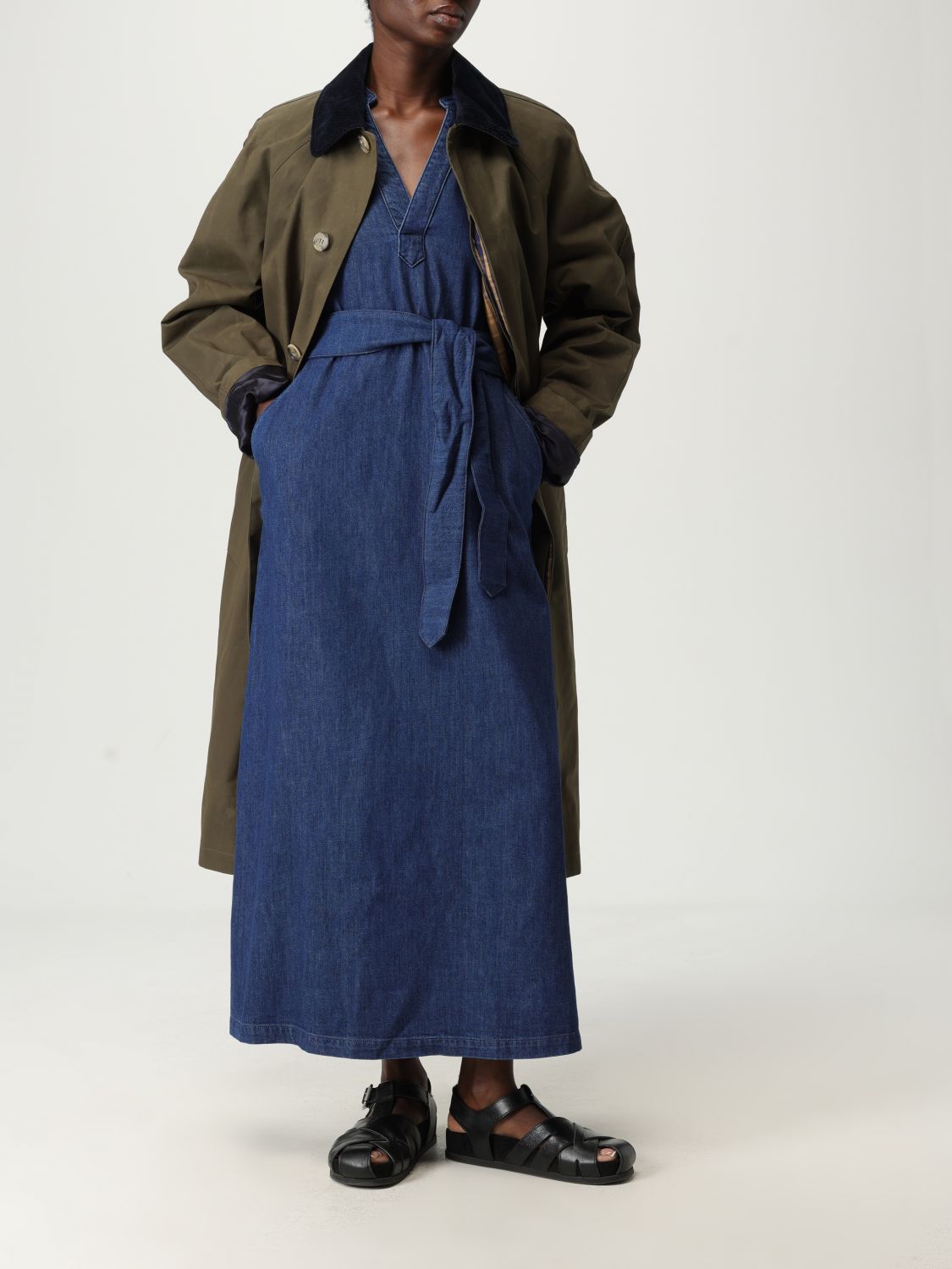Annelie belted denim midi dress - Blue