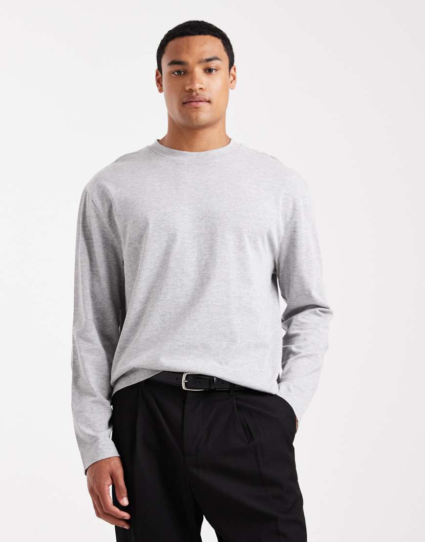 Heavyweight relaxed long sleeve t-shirt in grey marl