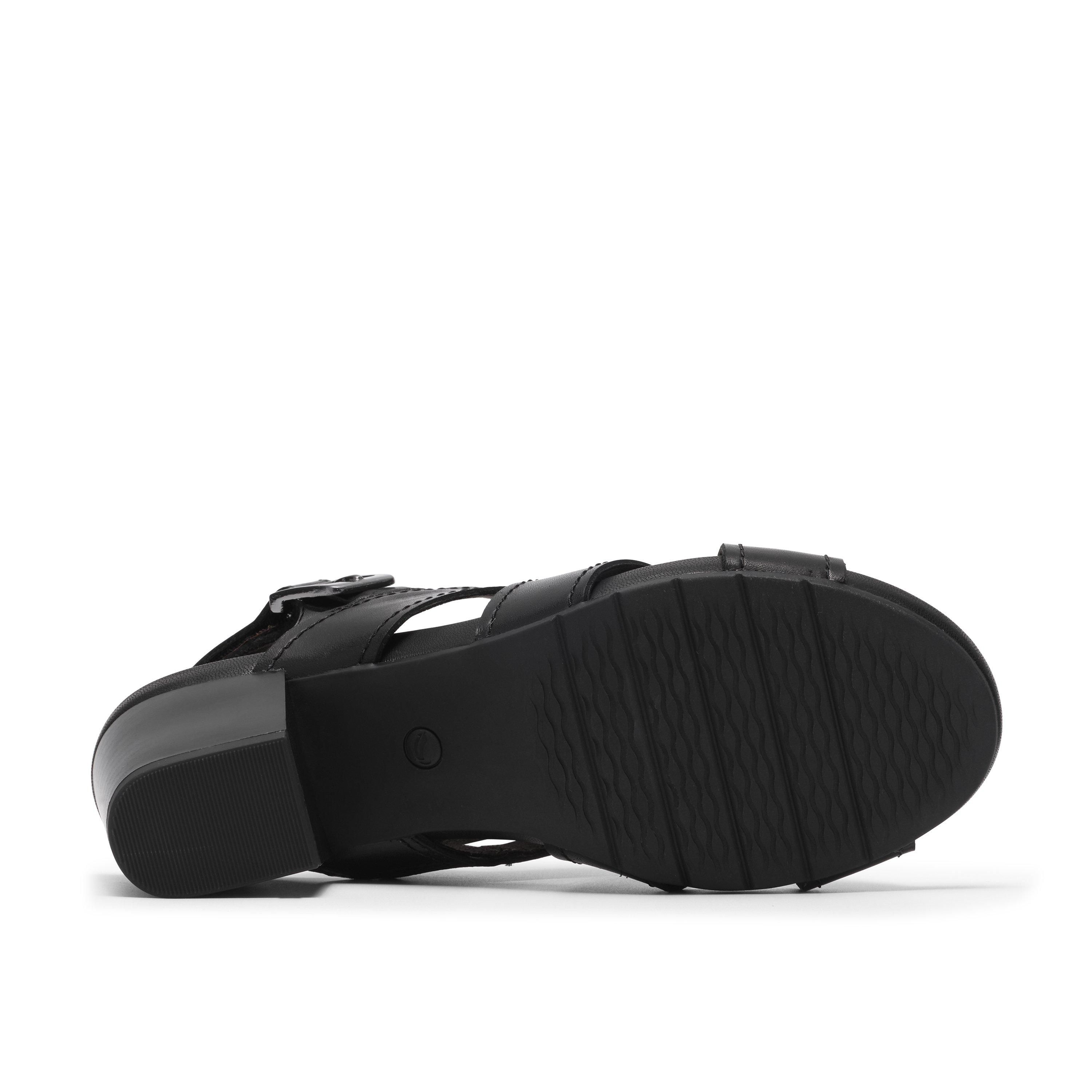 Clarks Women's Kymber Shine Black Leather Heeled Sandals | : 5/Standard Fit