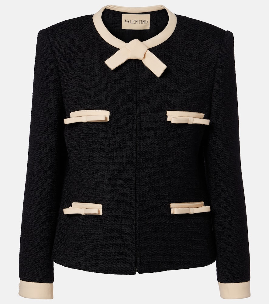 Bow-detail wool-blend tweed jacket