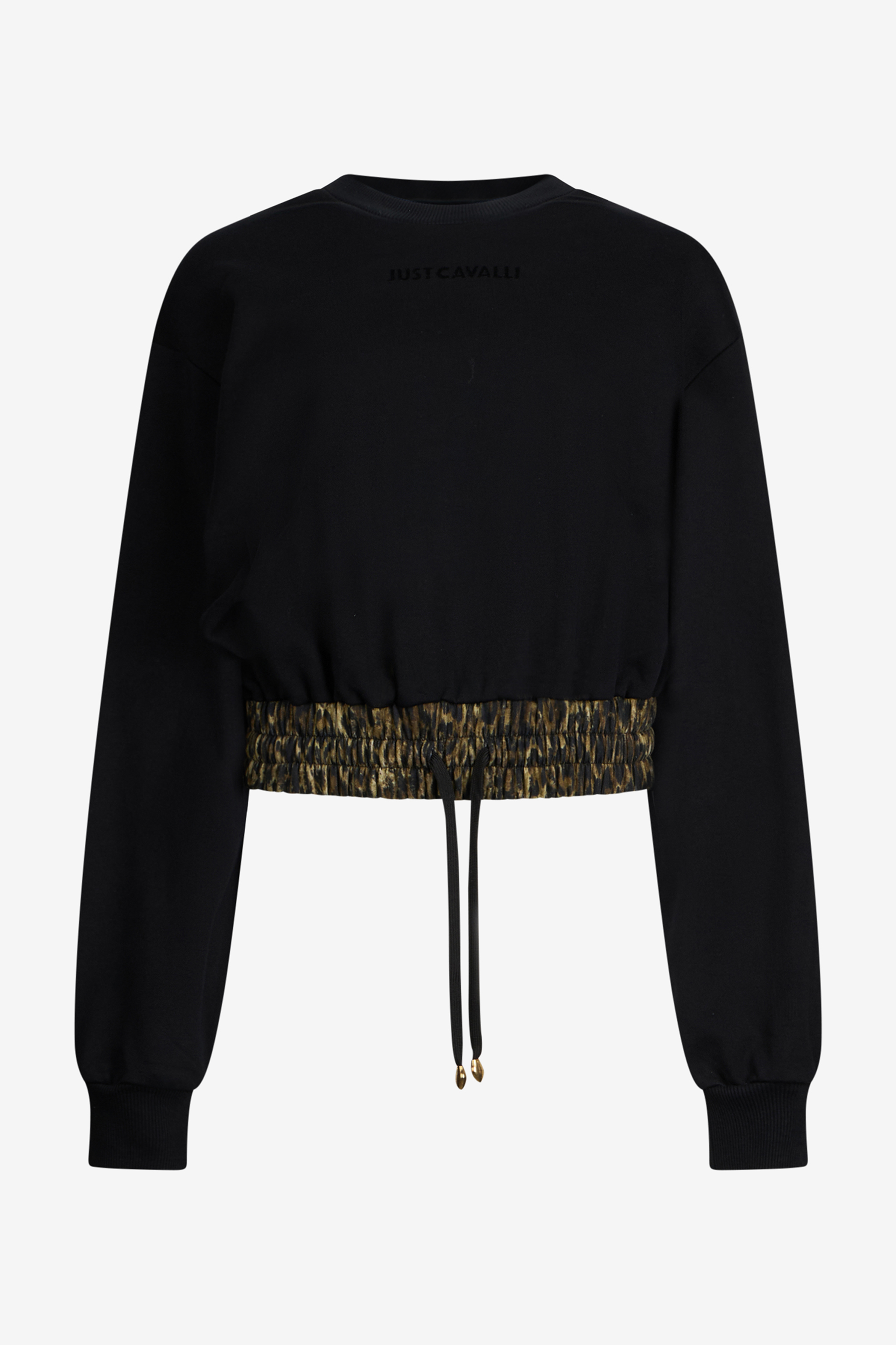 Black Cropped Sweatshirt With Animalier Print Band
