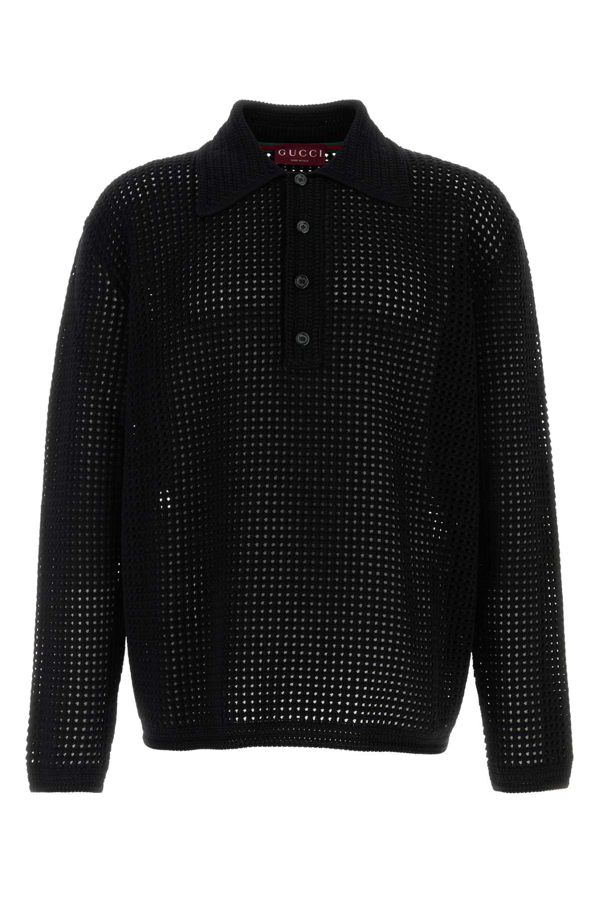 Crochet Knit Polo Shirt — Black