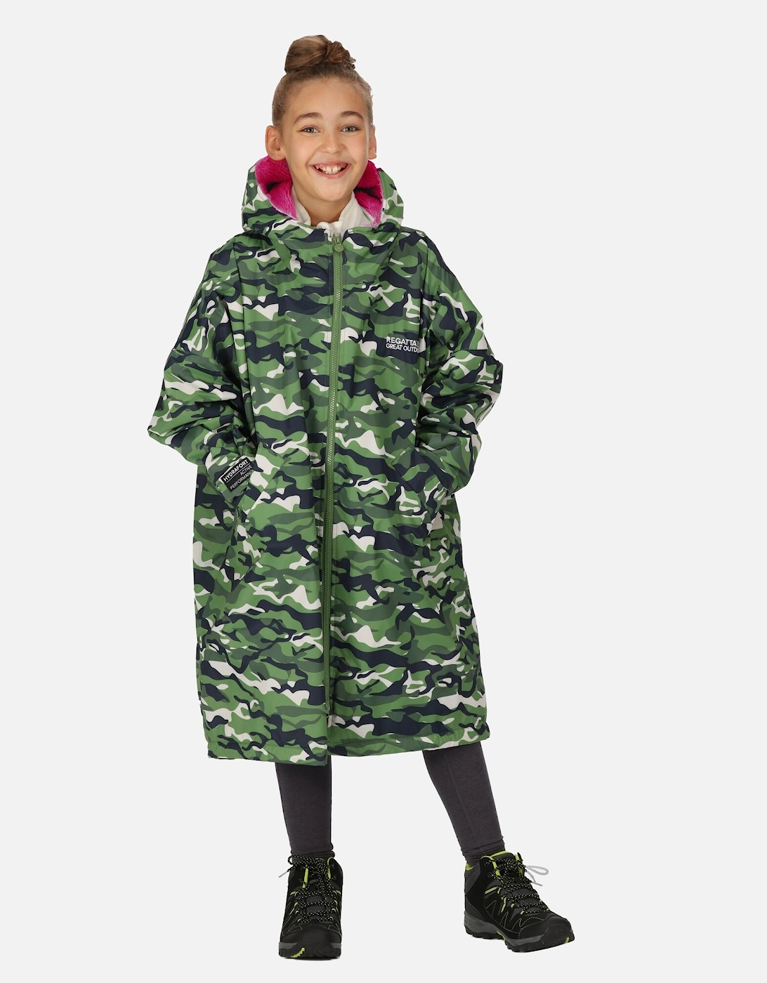 Regatta Childrens/Kids Camouflage Waterproof Changing Robe - Cactus Green Pink Potion - : 4 years/3 years/5 year