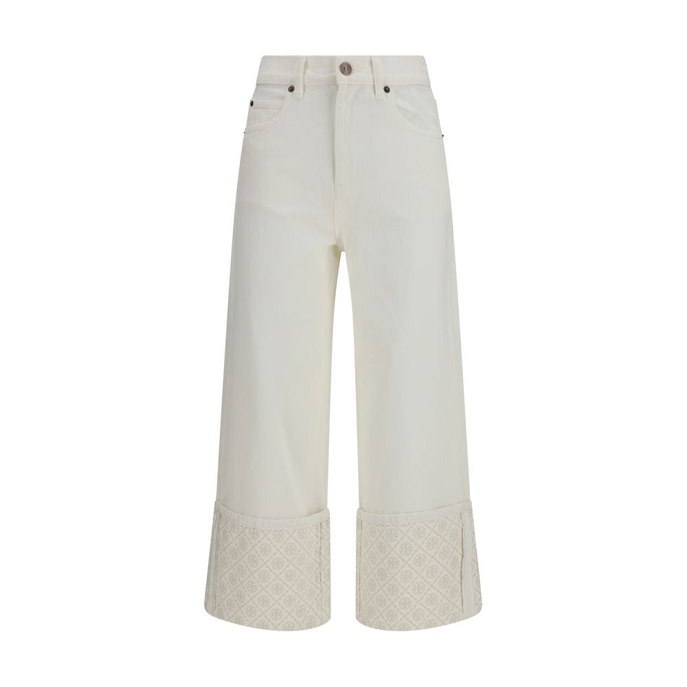 T Monogram Contrast Cuff Jeans — White