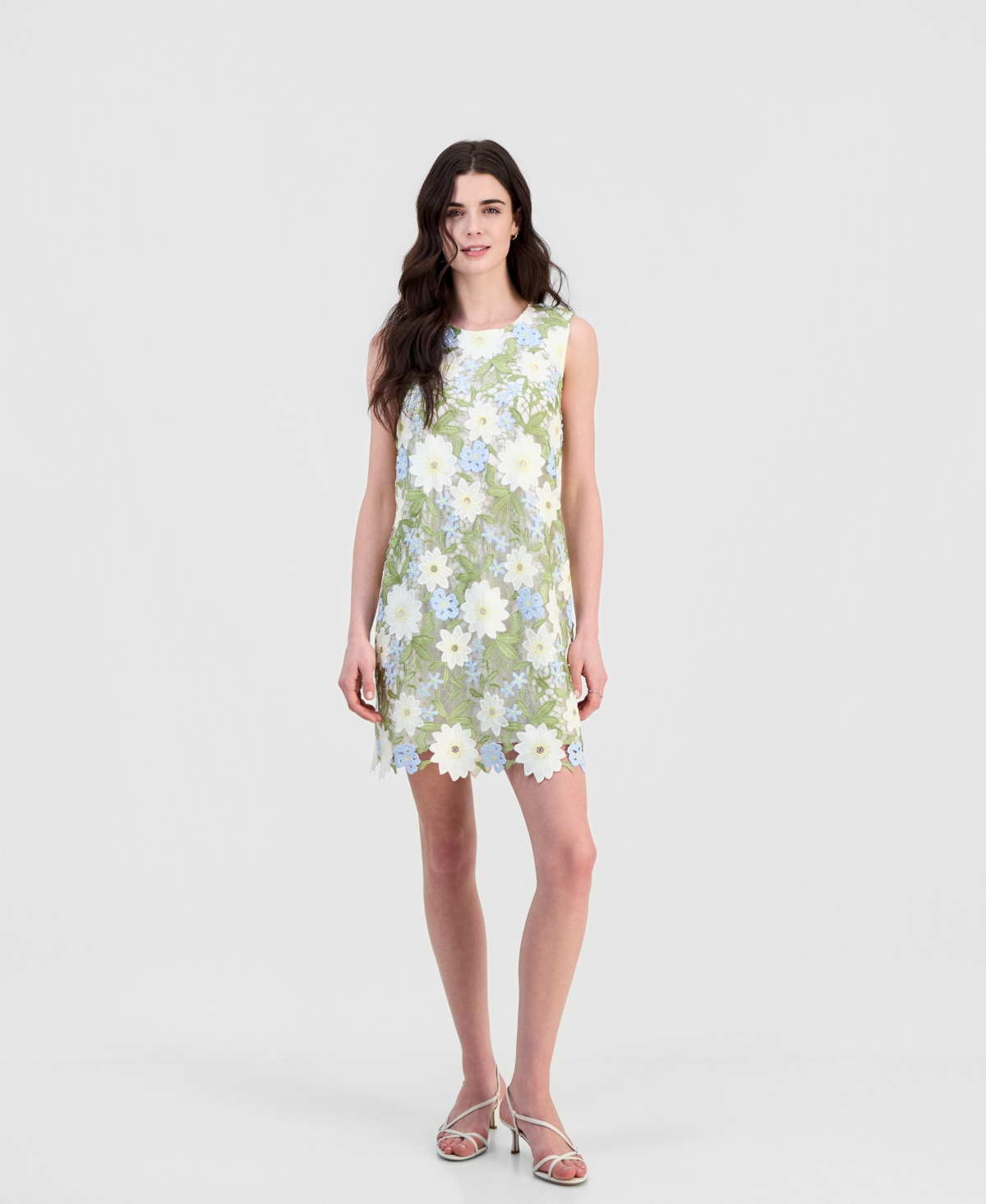 Women's Embroidered Sleeveless Sheath Dress - Ivory/green