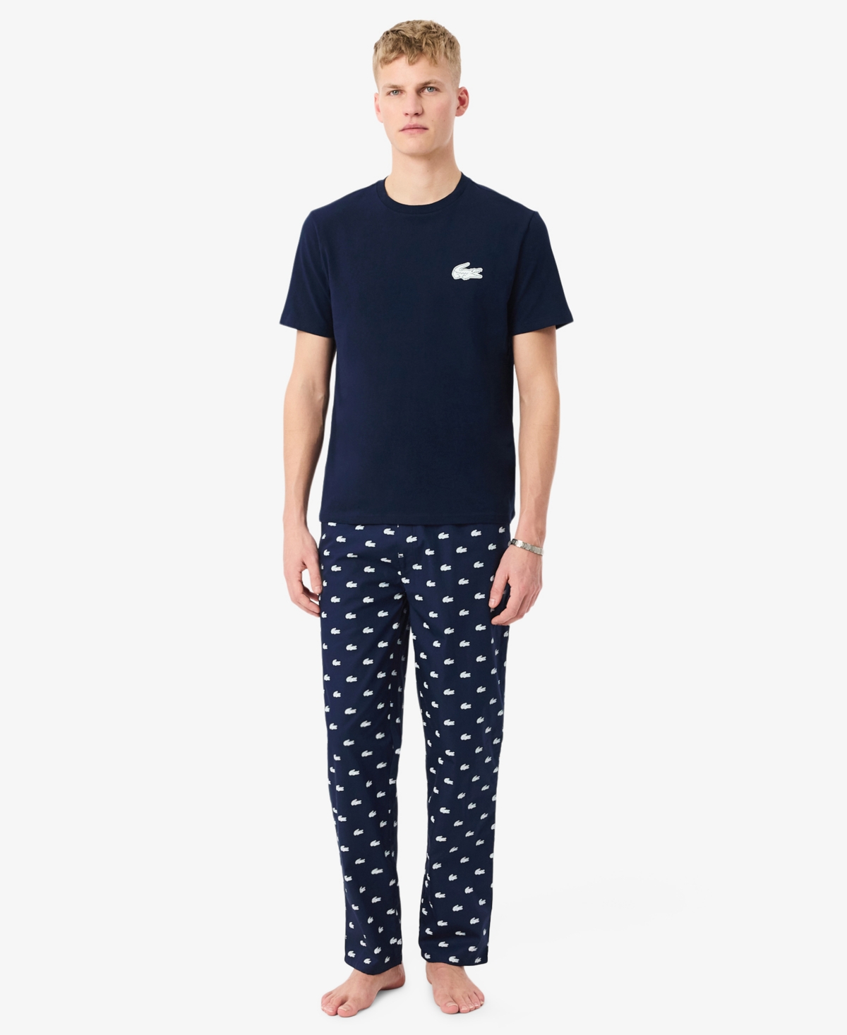 Men's Short-Sleeve T-Shirt and Pajama Pants, 2-Piece Set - Navy Blue/White