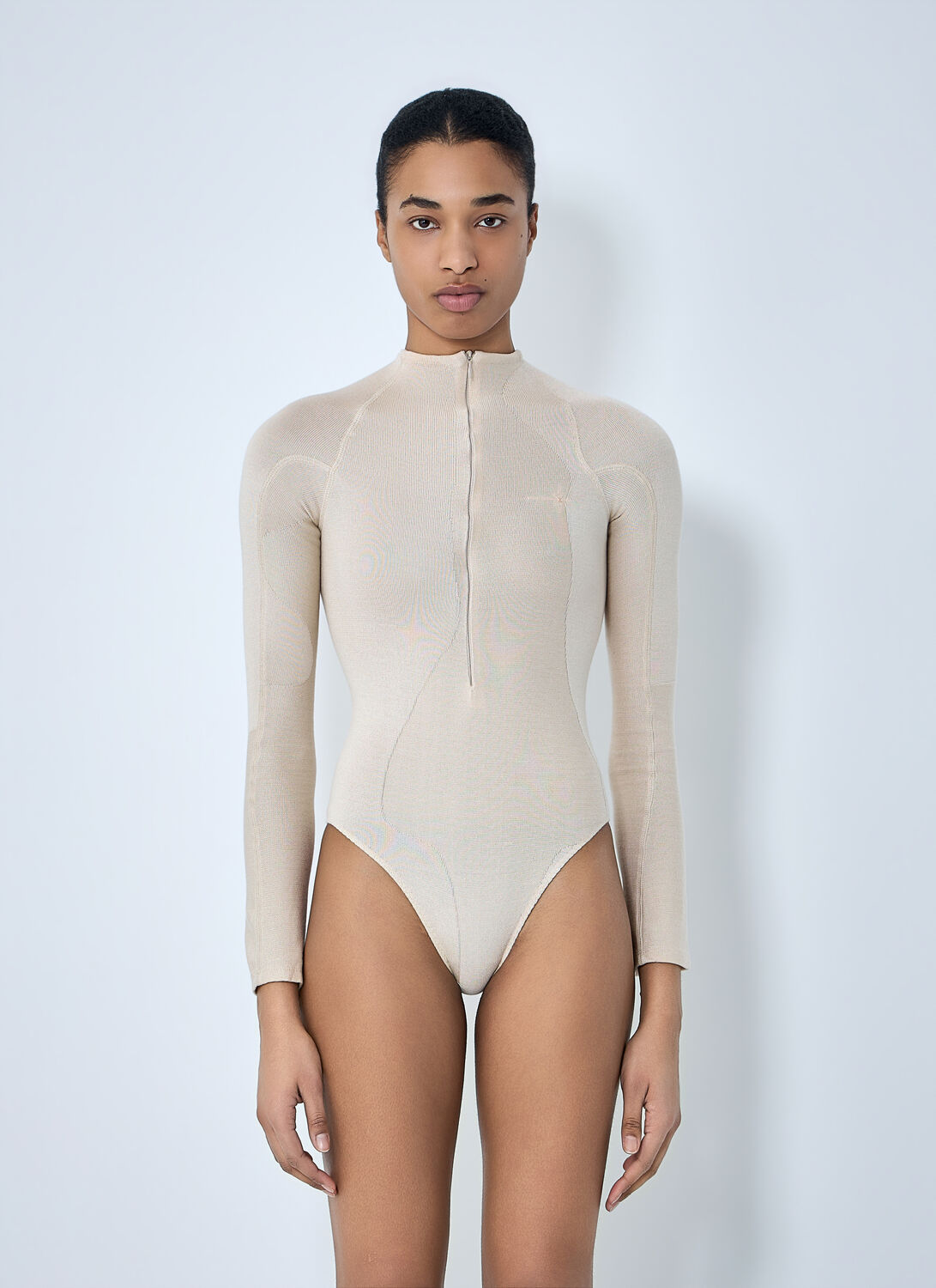 High-neck Bodysuit In Ribbed Knit