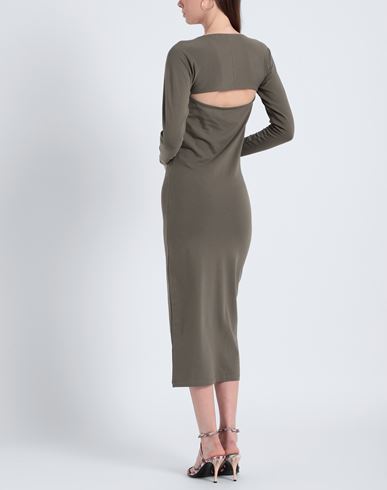 Woman Midi dress Military green Size L Cotton, Elastane