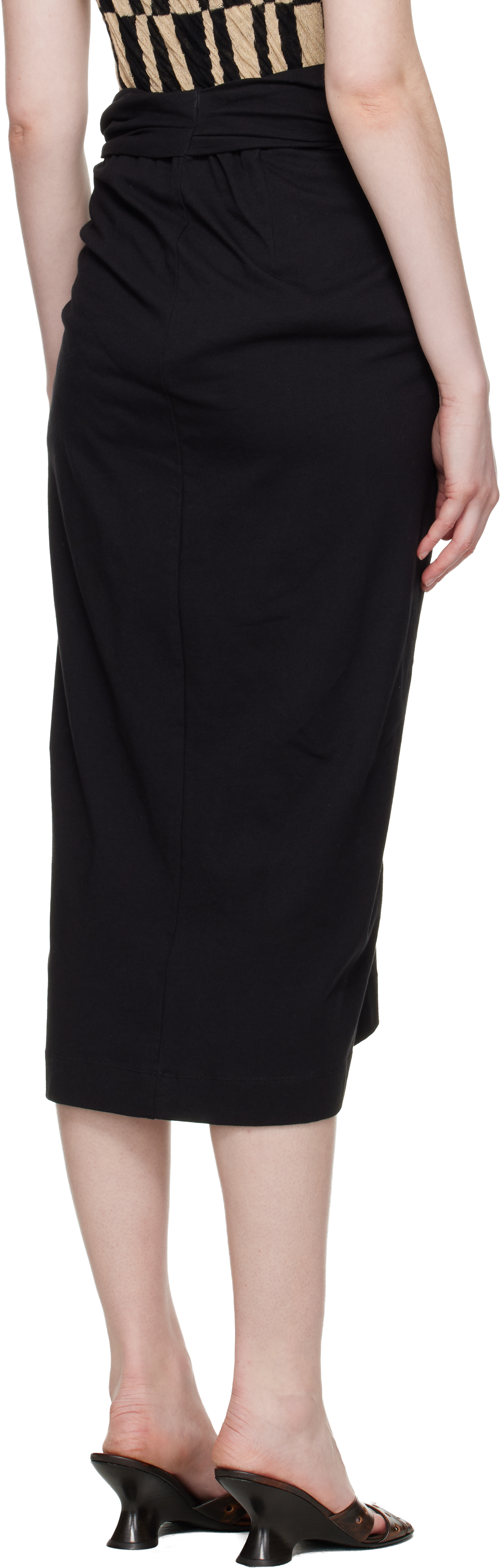 Black Knotted Jersey Midi Skirt