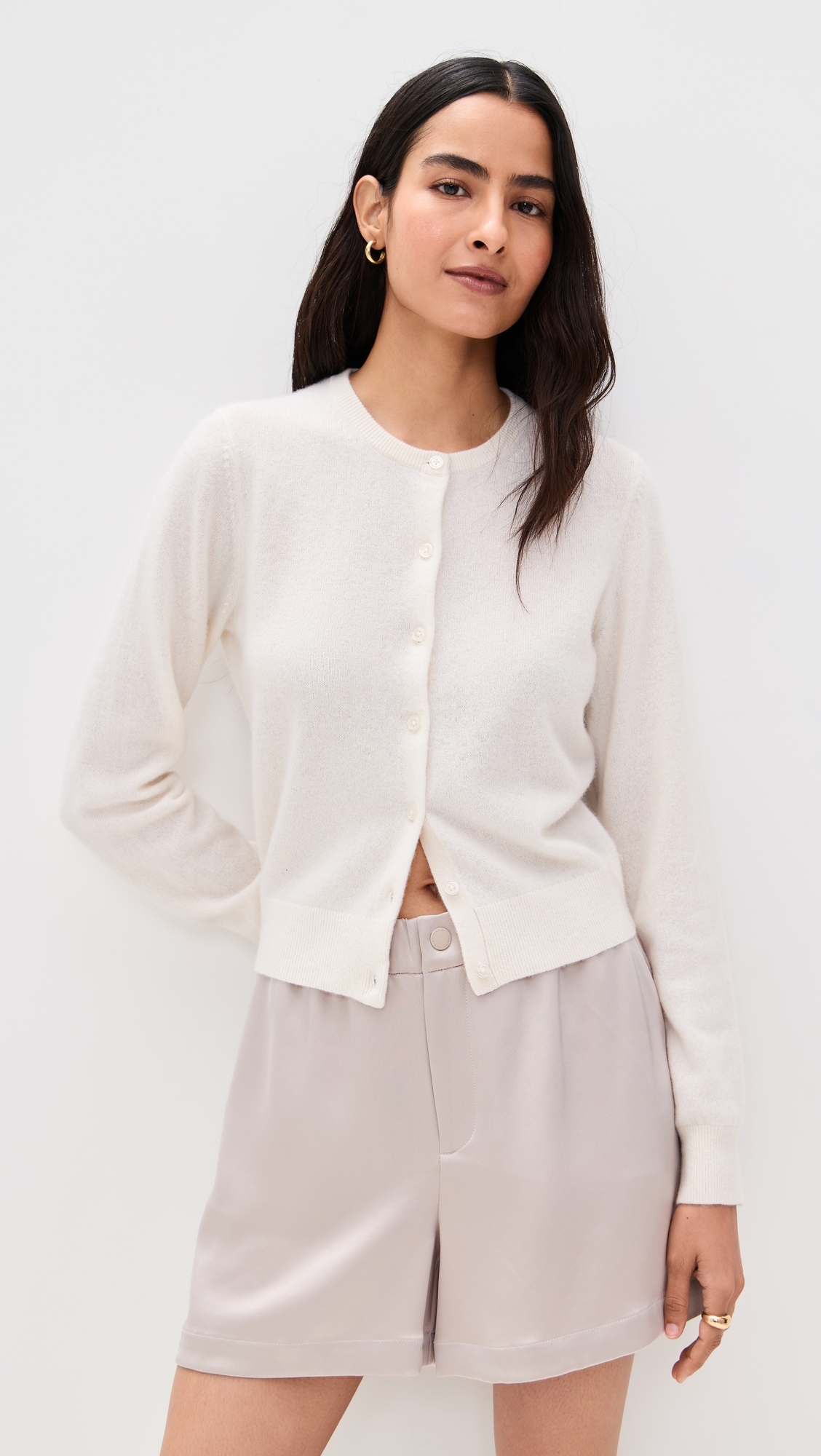 Cashmere Crew Neck Cardigan Soft White