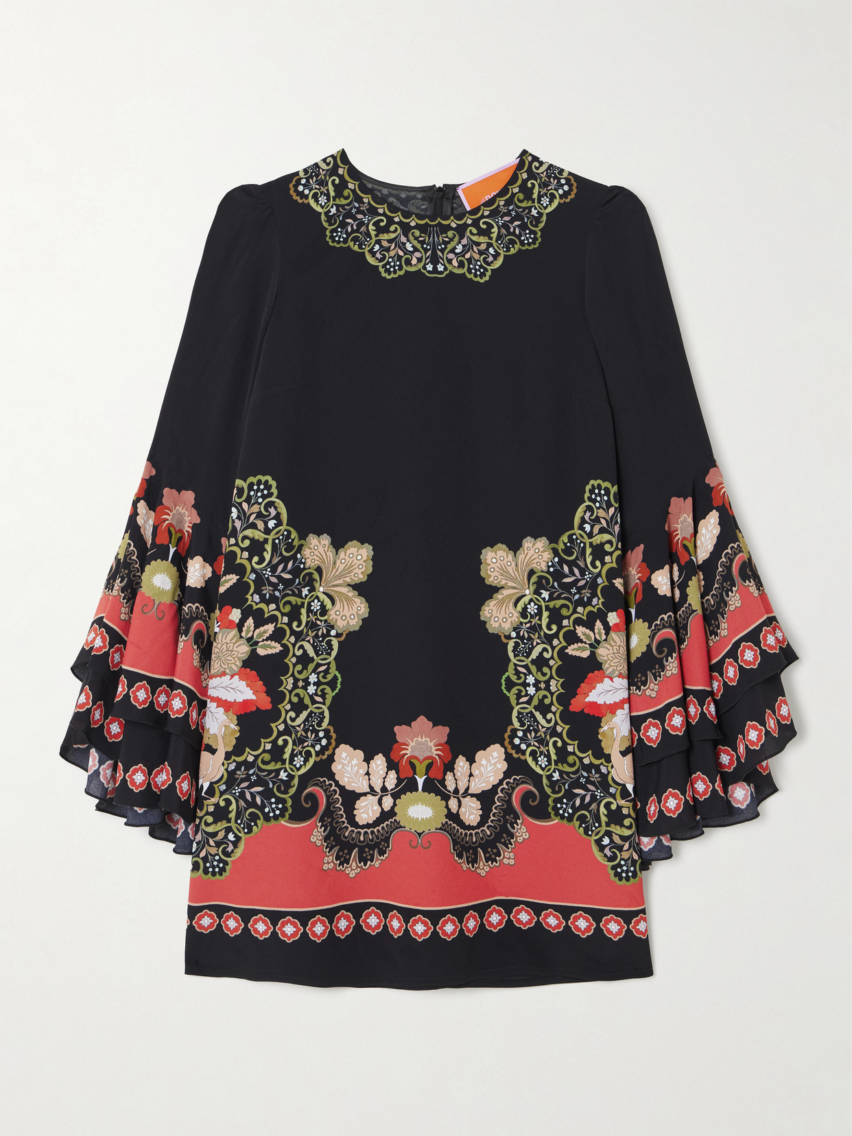 Friday Ruffled Printed Crepe Mini Dress - Black