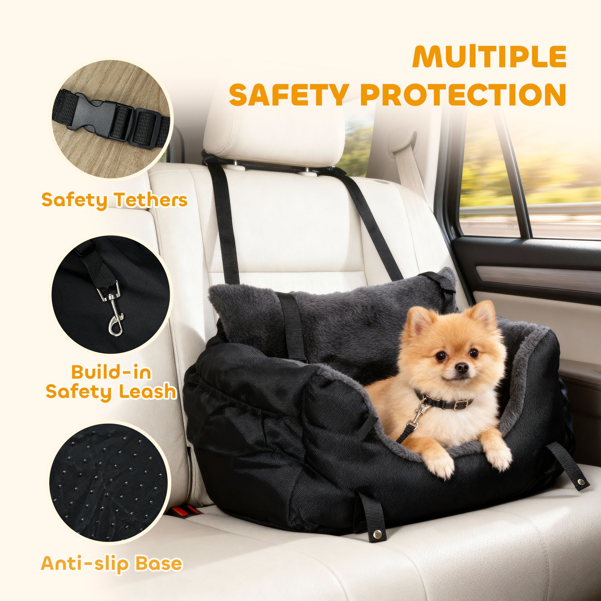 Pawhut Dog Car Seat For Small Dogs, Dog Booster Car Seat With Fixed Buckle In Black