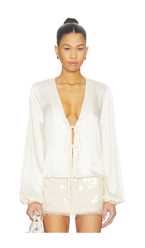 SNDYS Lucille Tie Front Long Sleeve Top in Ivory. L. Also in S, XS, M