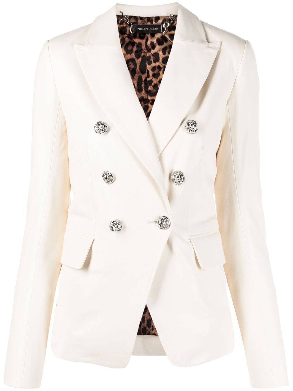 Double-breasted leather blazer - Neutrals