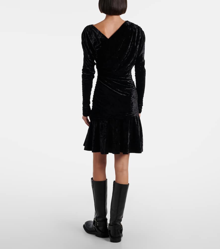 Ruched asymmetric velvet minidress