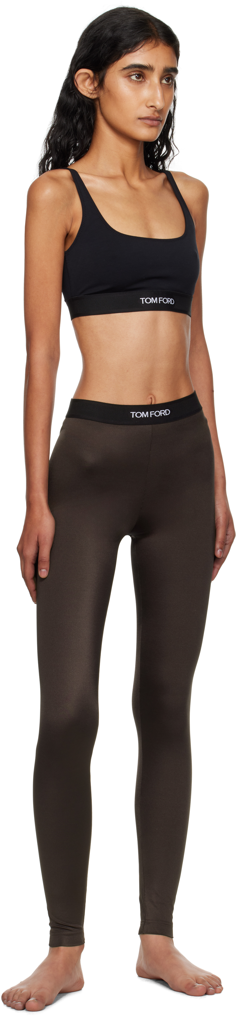 Brown Lustrous Jersey Signature Leggings