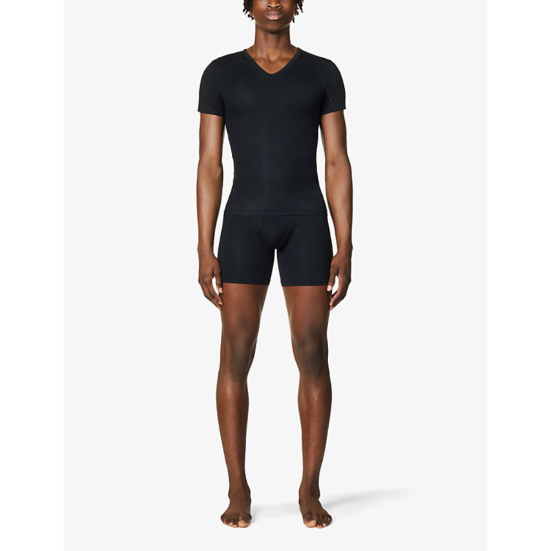 Mens Black Sculpt V-neck Stretch-cotton T-shirt 