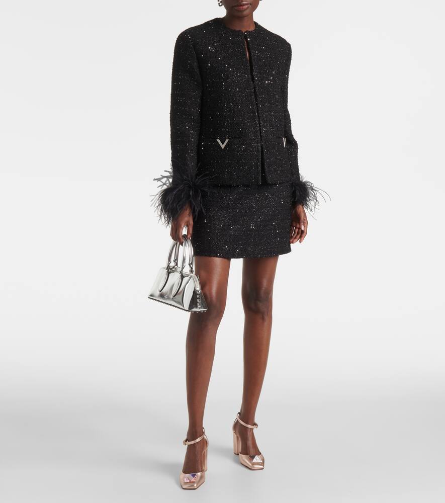 Feather-trimmed tweed jacket