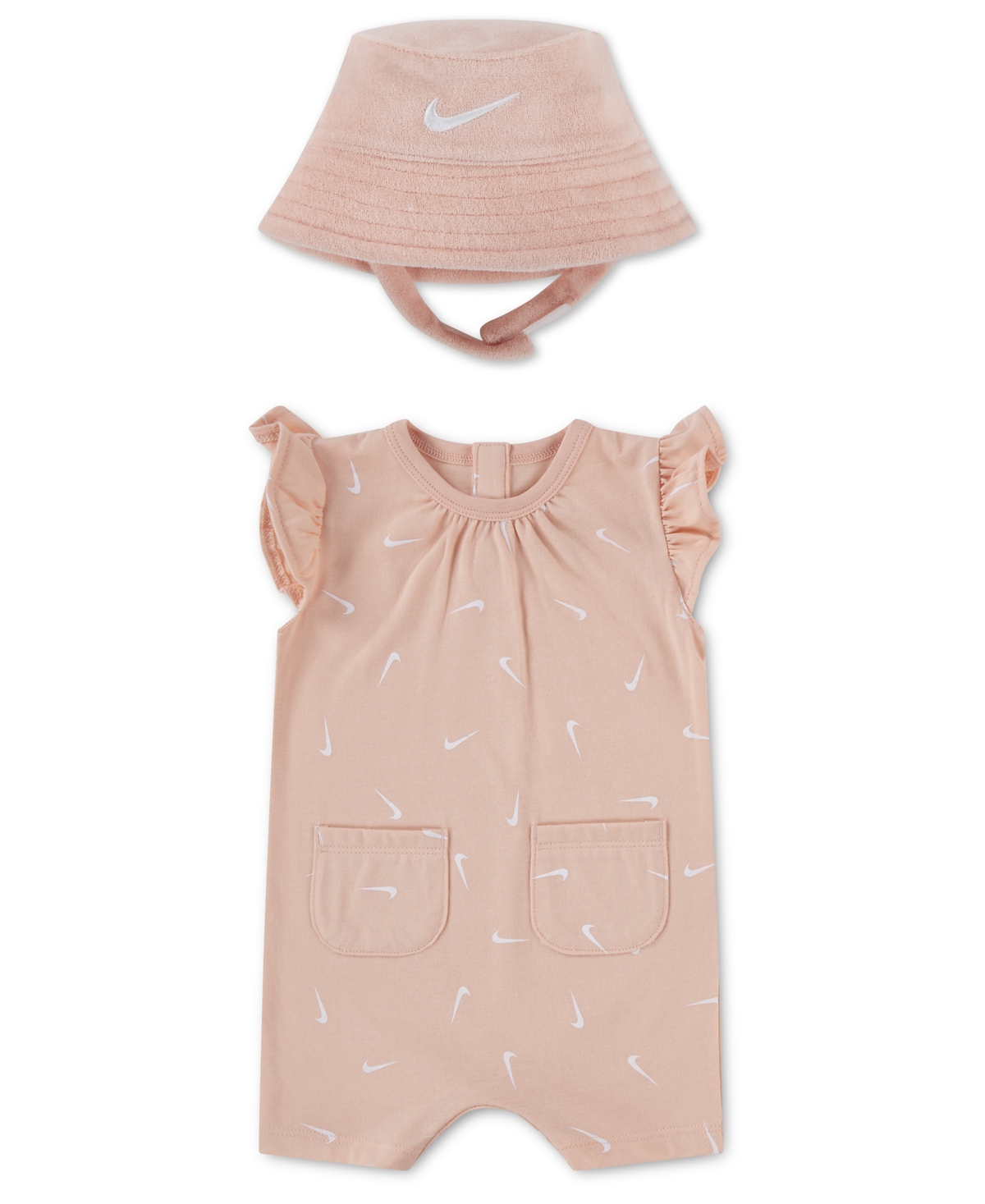 Baby Girls' Flutter Sleeves Romper with Bucket Hat - Light Pink