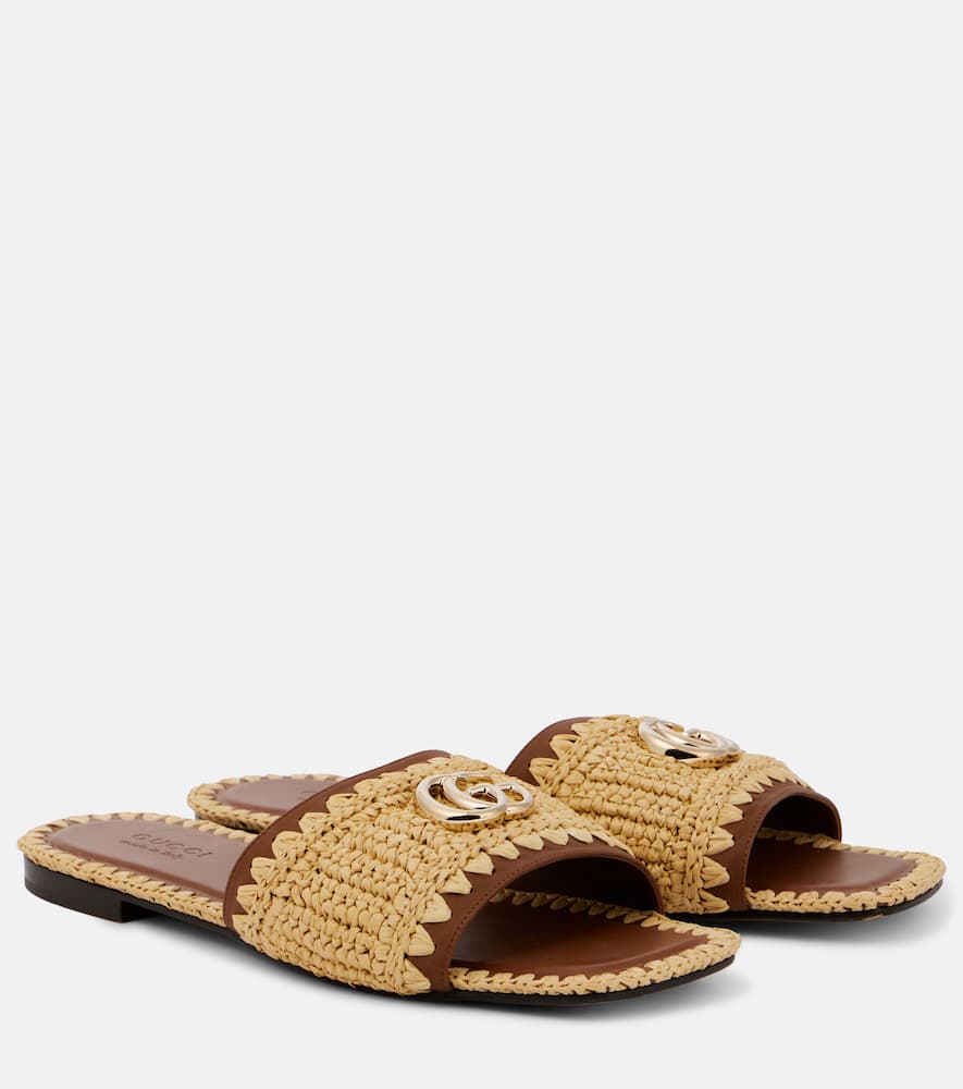 Double G leather and raffia slides