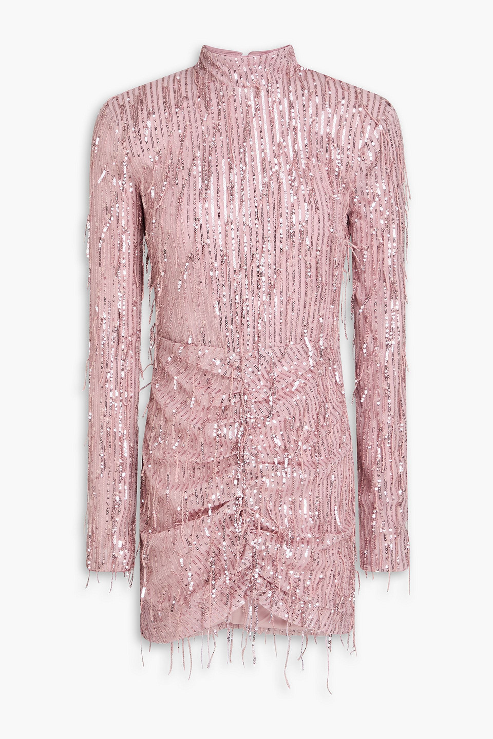 Fringed sequined mesh mini dress - Pink - DE 38