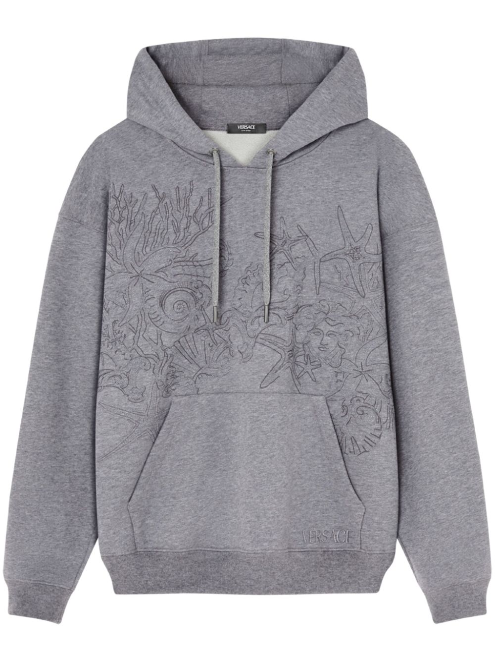 Logo-embroidered cotton hoodie - Grey