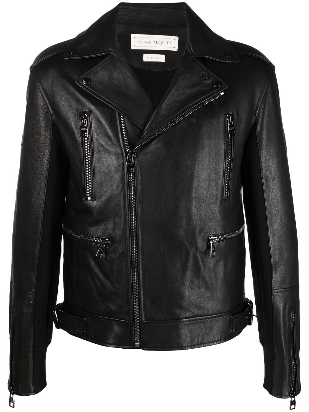 Leather-trim biker jacket - Black