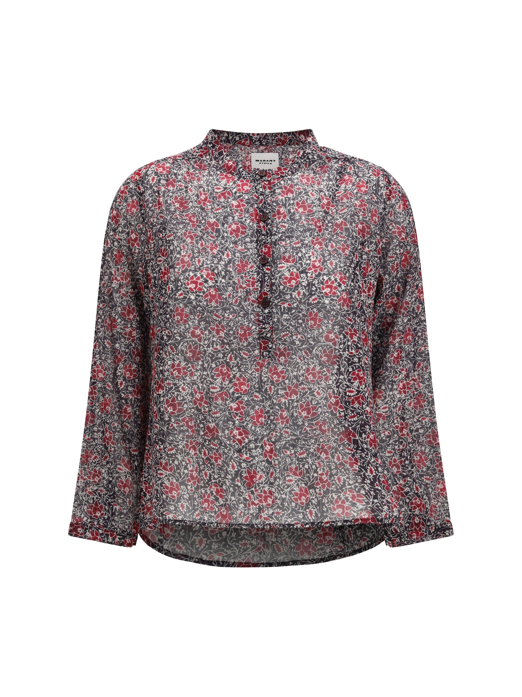 Floral Cotton Voile Shirt — Red