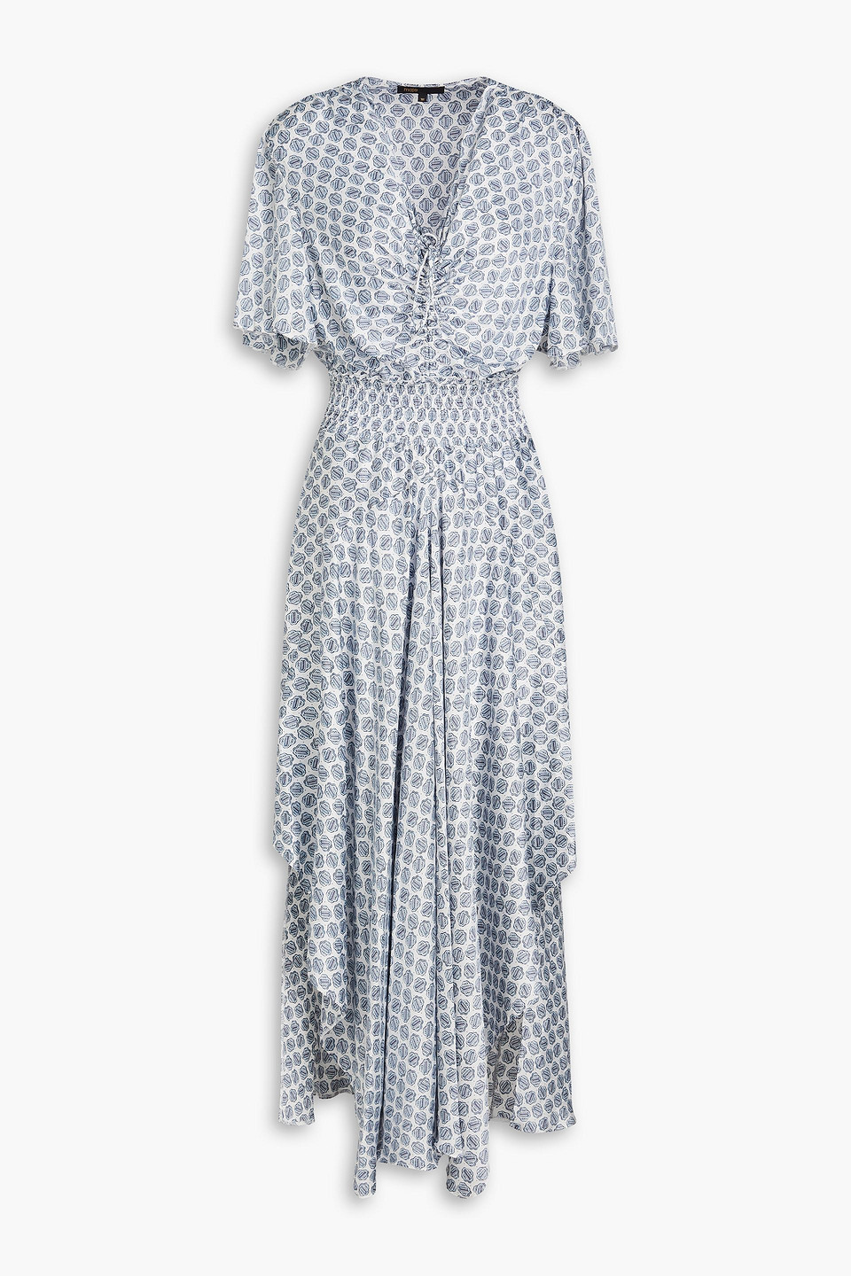 Asymmetric printed satin maxi dress - Blue - FR 38