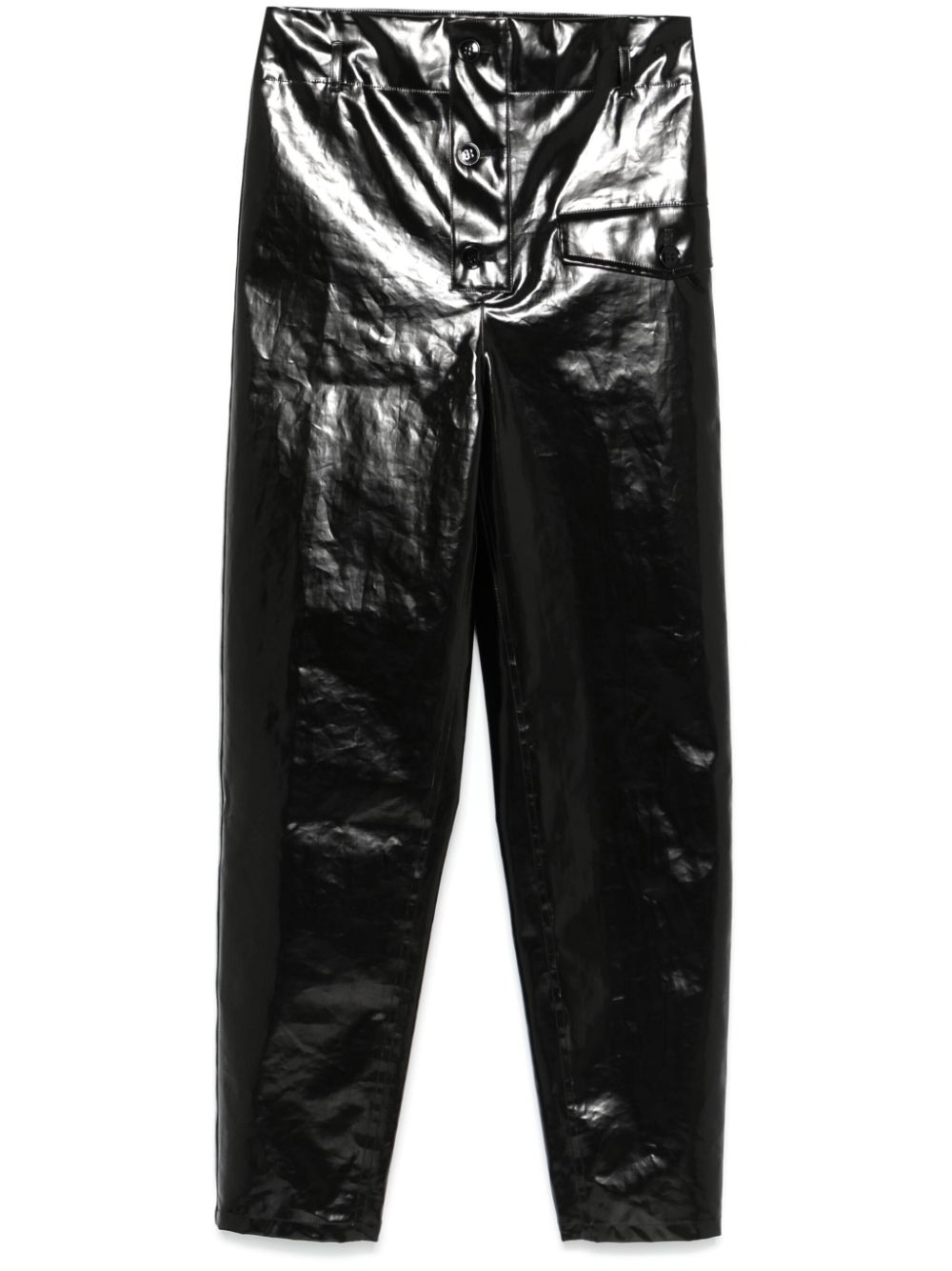Paperbag-waist coated trousers - Black