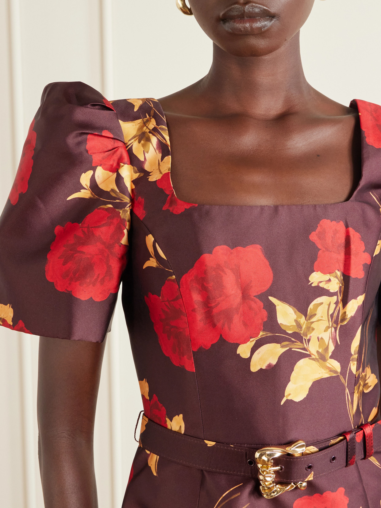 Melora Belted Floral-print Satin-twill Mini Dress - Burgundy