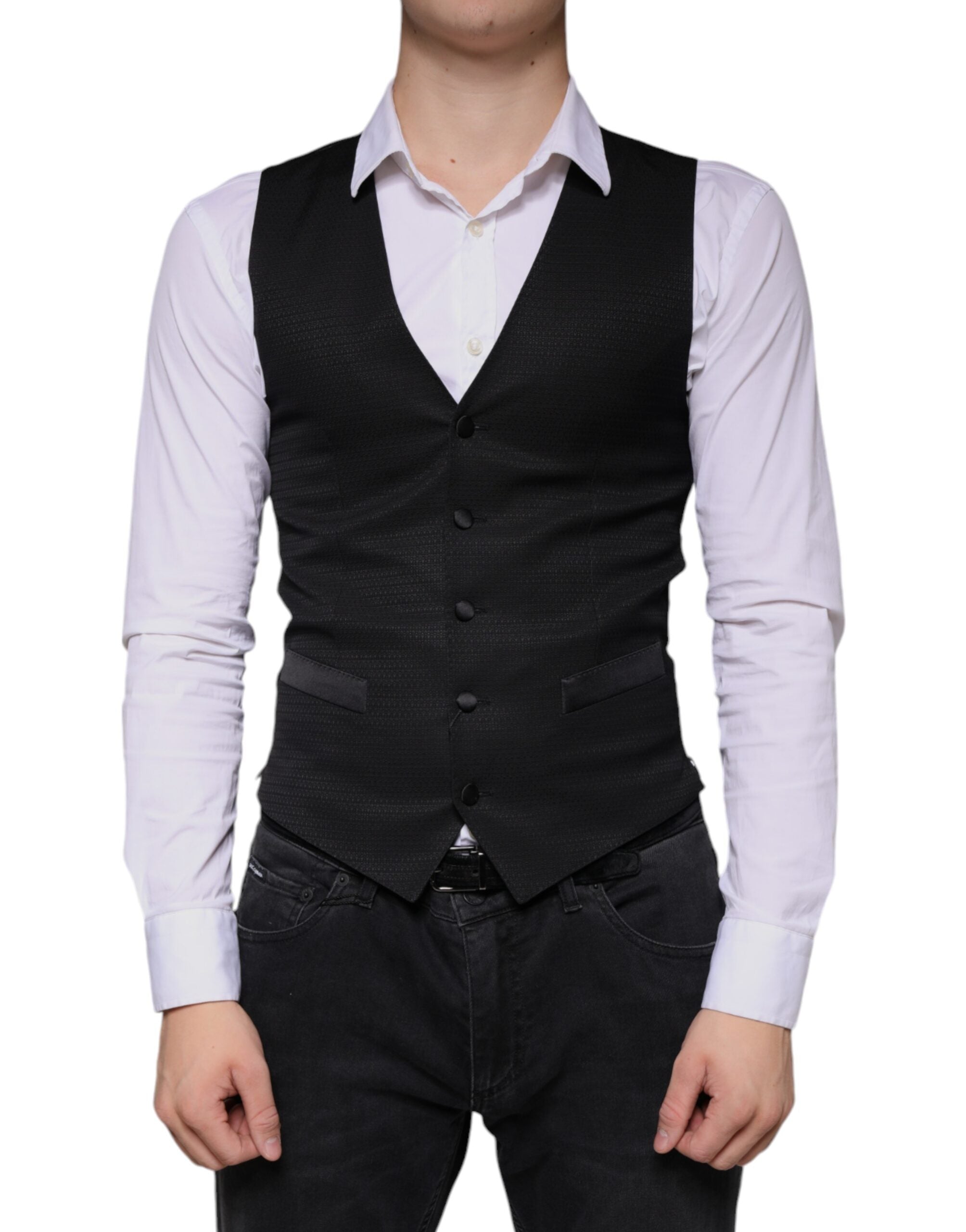 Wool-Blend Formal Vest — Black