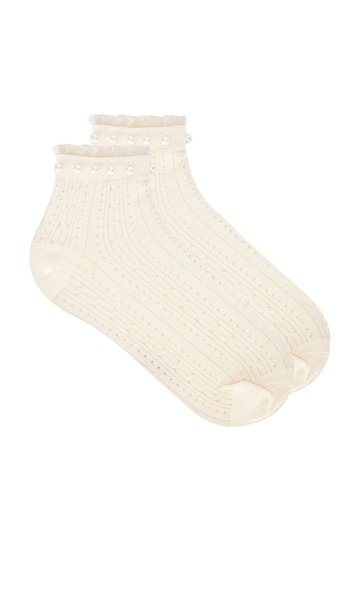 Stems Pearl Trim Ankle Socks in Ivory