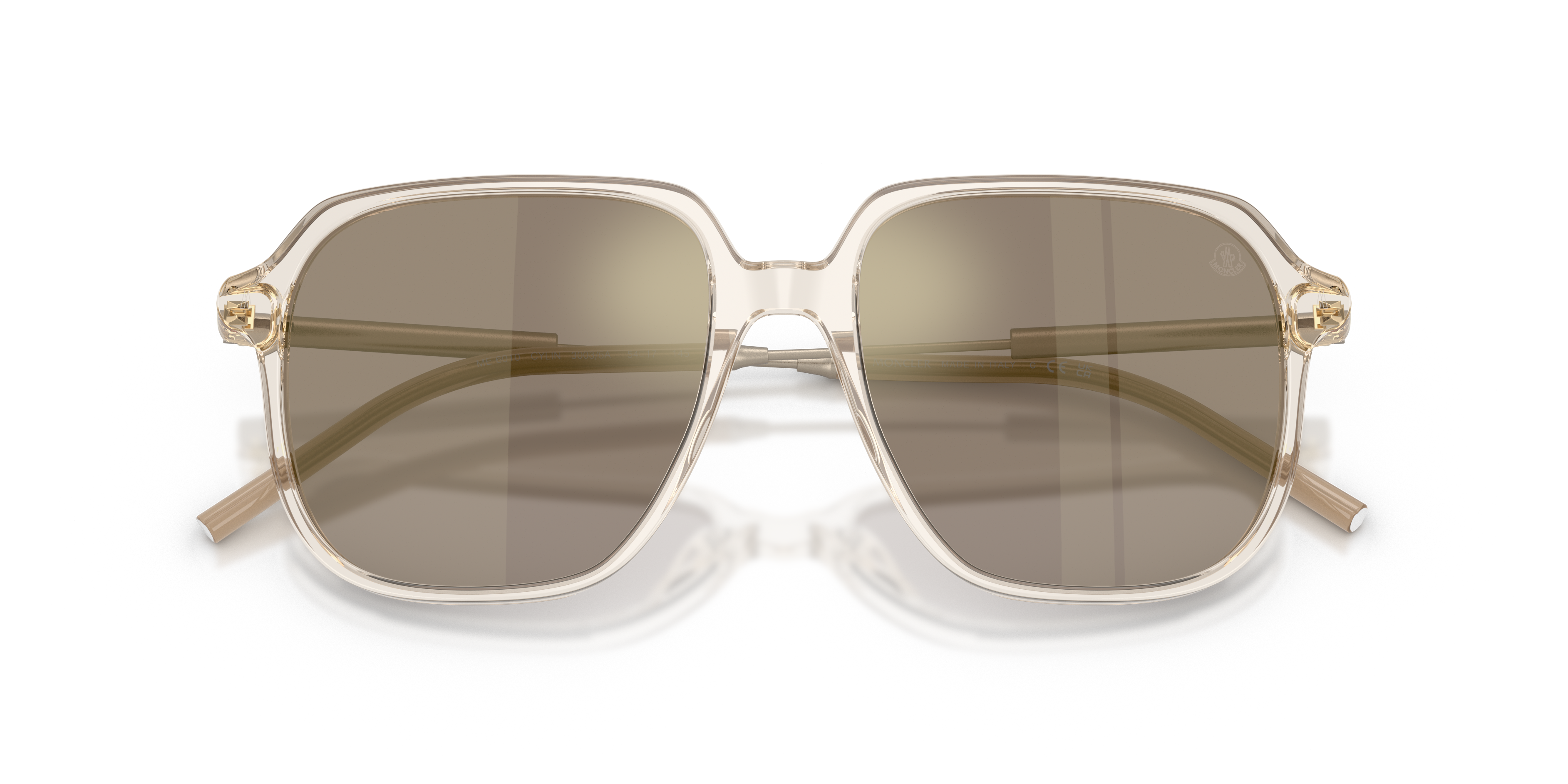 Moncler Uniseks Moncler ME6010 CYLIN 30035A Zonnebrillen Acetaat Transparant Bruin Piloot Normaal Gespiegeld