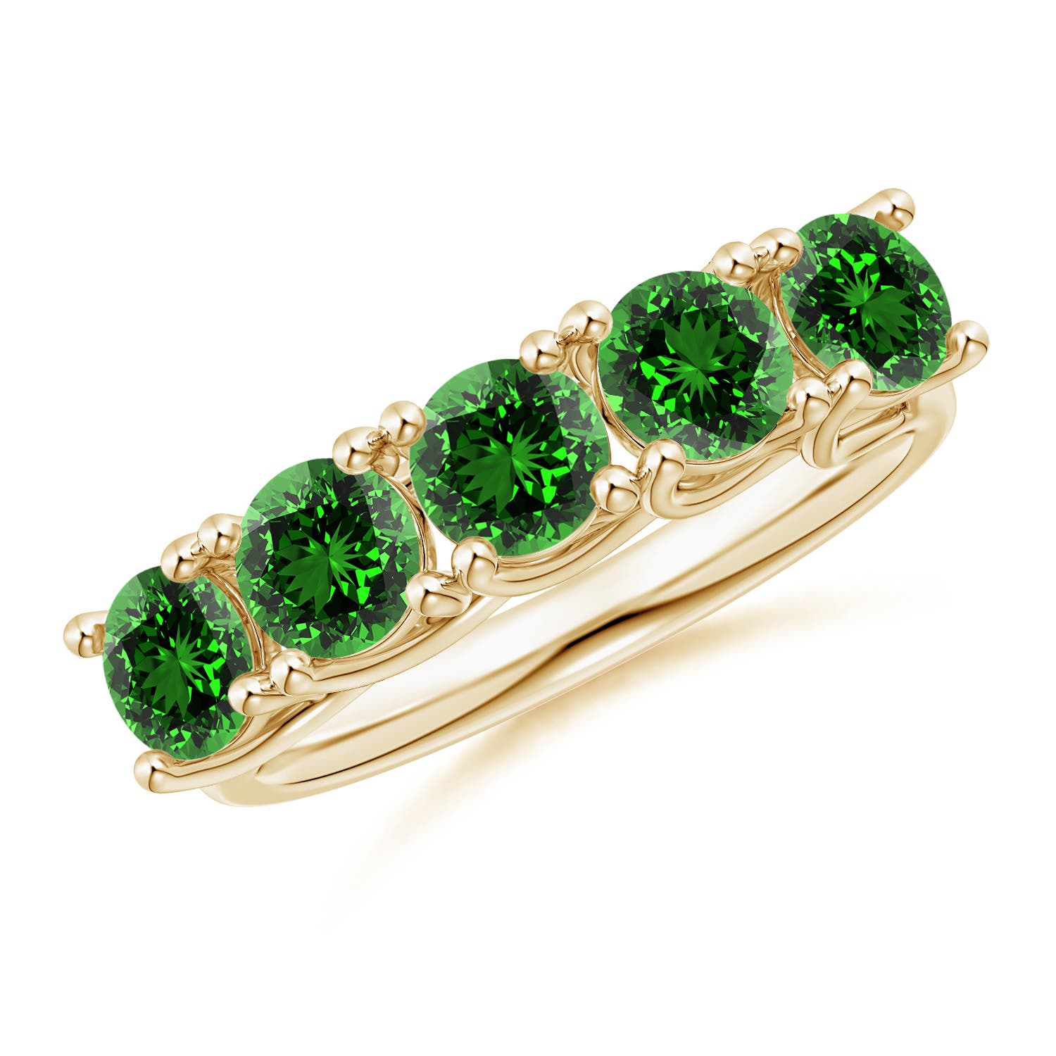 Angara 1.75 Carats Lab-Grown Half Eternity Five Stone Emerald Wedding Band in 18K Yellow Gold