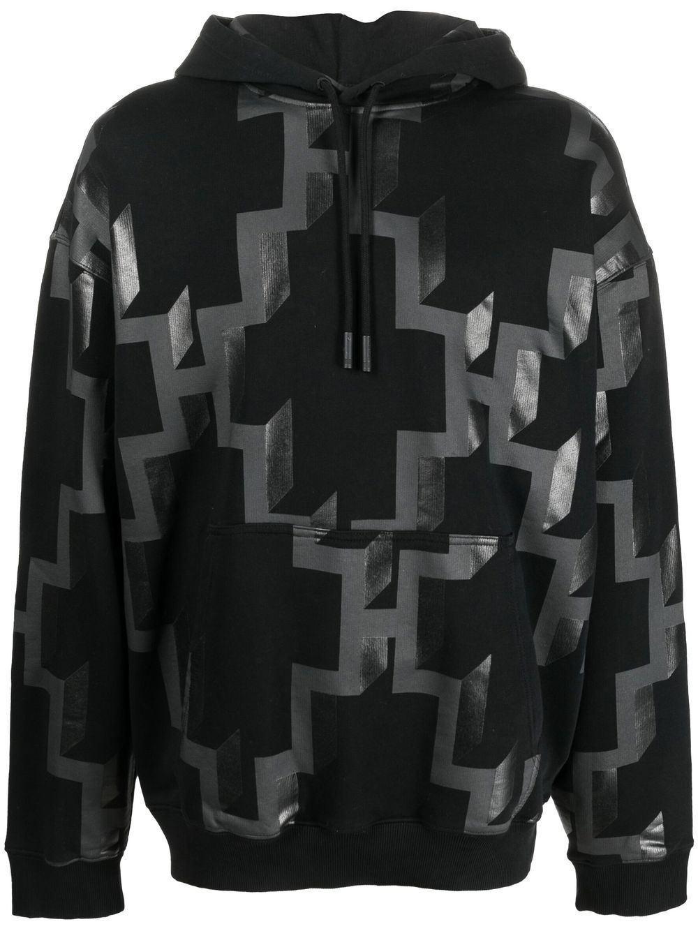 Geometric-print cotton hoodie - Black
