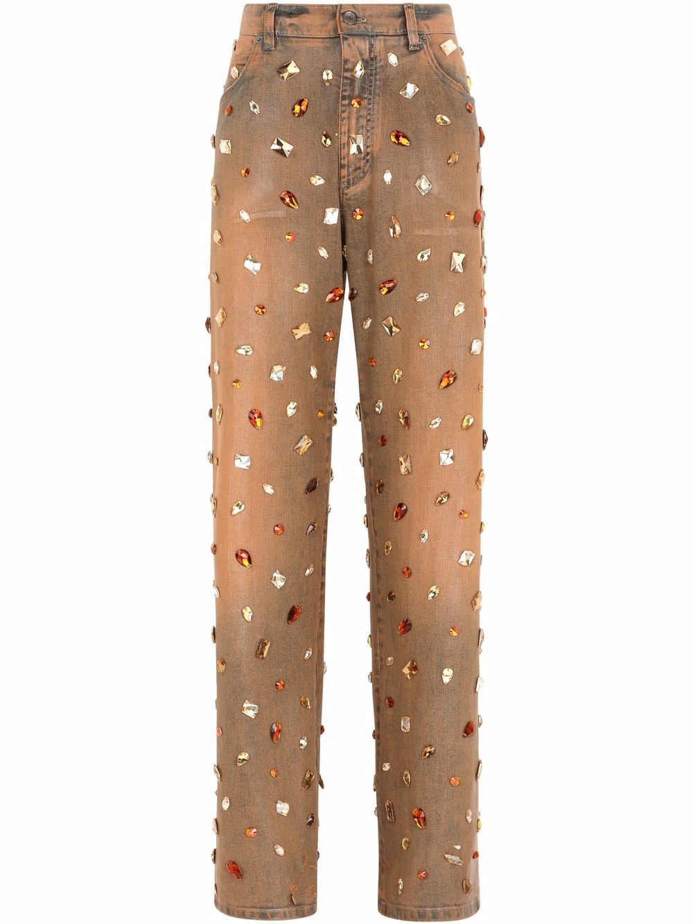 Crystal-embellished high-waist jeans - Orange