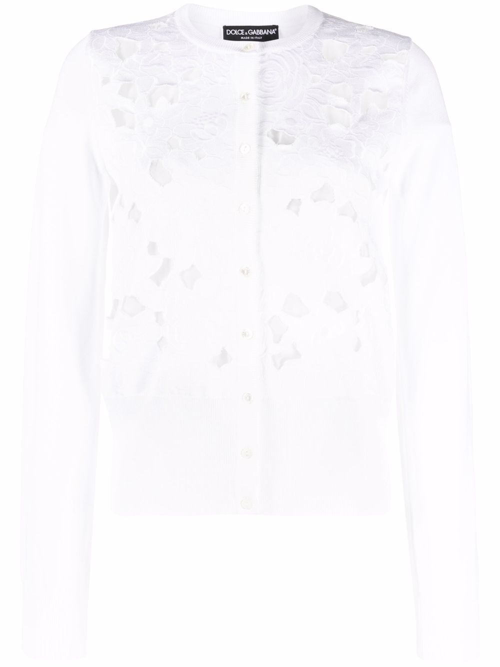 Floral-embroidery openwork cardigan - White
