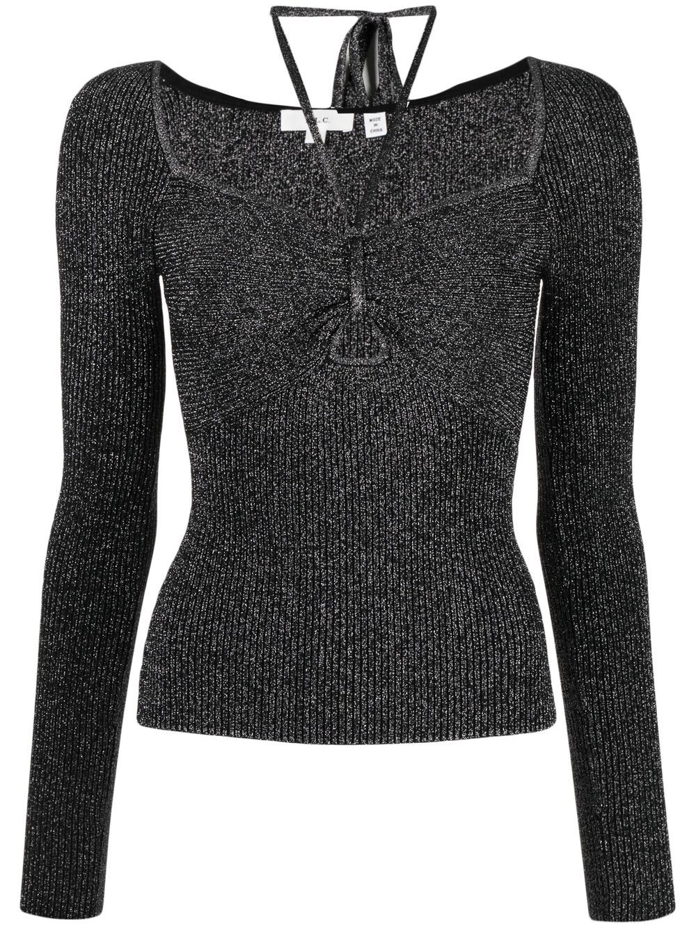 Mettalic-finish knitted blouse - Black