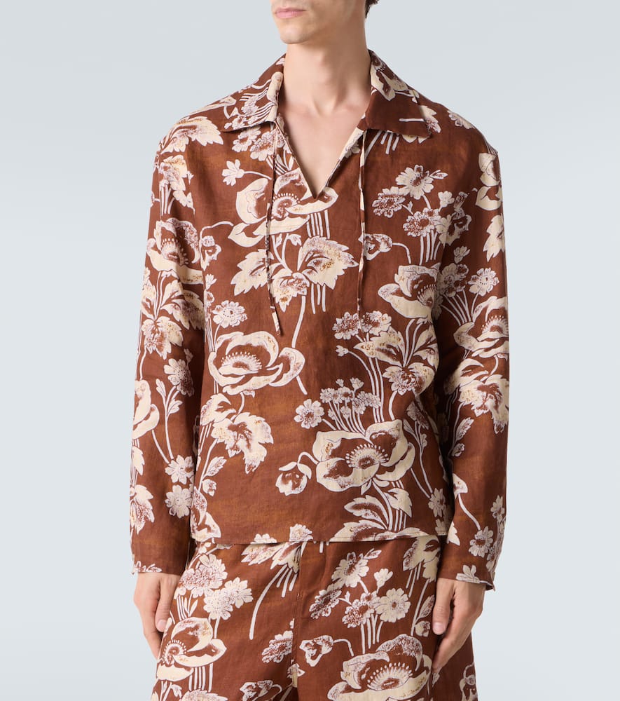 Floral tie-neck linen shirt